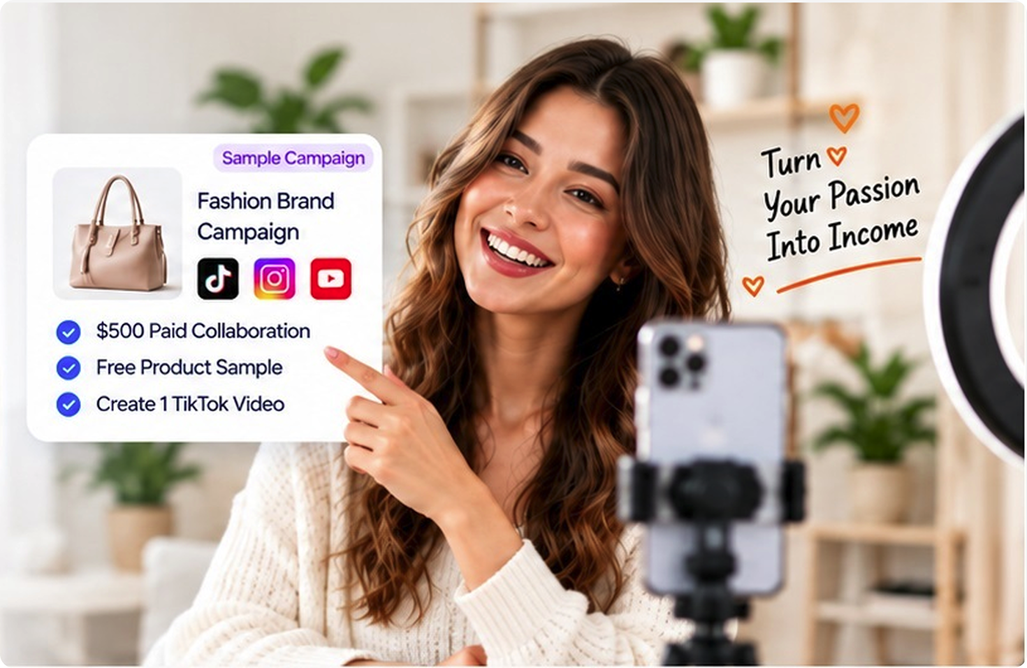 Creator showcasing a brand campaign while filming content